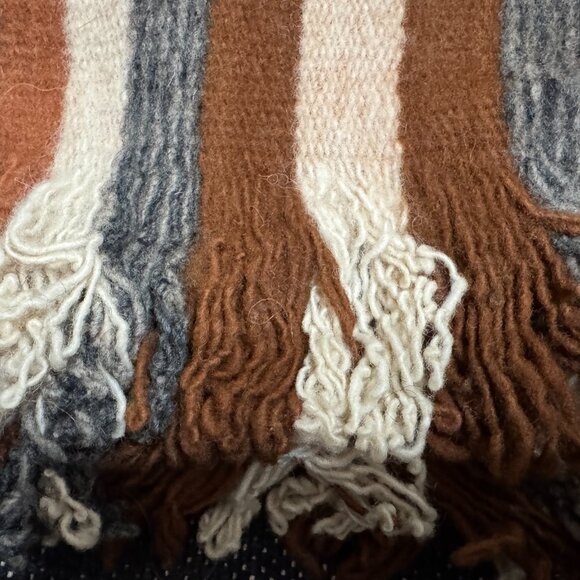 Ecuadorian 100% Wool Fringed Striped Scarf, Multi-Color Natural/Brown/Grey - Picture 7 of 10
